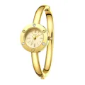 Elegant gold bangle watch for women with Roman numerals and rhinestone accents - Gold Case Light Gold Dial