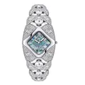 Luxurious silver-tone rhinestone encrusted women's quartz watch with iridescent dial - Bangle Style (JW) / Silver Case Blue MOP Dial Silver Strap (Non-Waterproof)