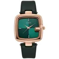 Elegante GEDI Damen Quarzuhr mit quadratischem Gehäuse in Roségold und grünem Lederband - Grün
