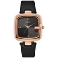 Elegante GEDI Damenuhr mit Roségoldgehäuse und hochwertigem schwarzem Lederarmband - Schwarz