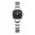 Elegant GEDI women's silver steel strap quartz watch with a black diamond-set dial - Silver Case Black Dial (Silver Hands)