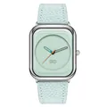 Elegant square quartz watch for women with mint green leather strap and silver case - Silver Case with Light Green Dial and Strap