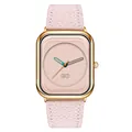 Minimalist elegant pink pebbled leather strap square lady's quartz watch with gold-tone case - Gold Case Pink Dial Light Pink Strap