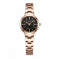 Elegant GEDI women's quartz watch with rose gold steel strap and black rhinestone dial. - Rose Gold Case Black Dial (Rose Gold Hands)