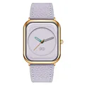 Elegant Gedi women's minimalist square quartz watch with lavender leather strap and gold case - Gold Case Purple Dial Light Purple Strap