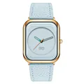 Elegant light blue square quartz watch for women with gold-tone case and leather strap - Gold Case Light Blue Dial Light Blue Strap