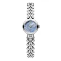 Elegant women's quartz watch with blue mother of pearl dial and silver heart chain strap - Silver Case Black Blue MOP Dial Silver Band