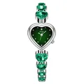 Luxury silver heart-shaped quartz watch with emerald green gemstone bracelet for women - Silver Case Green Dial Green Rhinestone Style / Silver