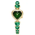 Elegante orologio al quarzo donna GEDI a forma di cuore dorato con cristalli verde smeraldo - Cassa Oro Quadrante Verde Stile Strass Verde