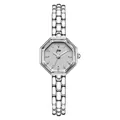 Silver women's quartz watch with octagonal case and steel link bracelet - Silver Case Silver Markers Grey Dial Silver Band