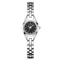 GEDI elegant women's quartz watch with silver steel strap and black dial with crystal - Silver (Black Face)