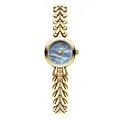 Elegant women's quartz watch with blue mother-of-pearl dial and golden heart chain. - Gold Case Coffee MOP Dial Gold Band