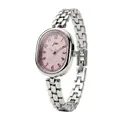 Silver vintage oval quartz watch with pink numeric dial and link bracelet - Silver Case Pink Dial (Silver Chain)