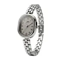 Elegant women's quartz watch with retro oval dial and silver link strap - Silver Case Gray Dial (Silver Chain)