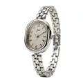 Elegant JW women's quartz watch featuring a silver oval dial and metal link bracelet. - Silver Case White Dial (Silver Chain)