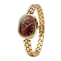 Elegant retro oval gold watch with burgundy dial and stylish chain bracelet strap. - Gold Case Red Dial (Gold Chain)