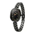 Vintage JW women's quartz watch featuring an oval black dial and metallic link strap - Black Case Black Dial (Black Chain)