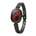 Vintage oval women's quartz watch with burgundy dial and black link bracelet - Black Case Red Dial (Black Chain)