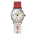 Stylish minimalist ladies quartz watch with red and white canvas strap and GEDI logo - One Size / Female Style / Black Case White Dial Red & Apricot Color Block Strap