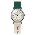 GEDI stylish quartz watch featuring vintage green and cream nylon fabric straps - Female Style / Black Case White Dial Green & Apricot