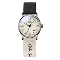 Elegant women's quartz watch featuring bicolor nylon strap and a clean white dial - One Size / Female Style / Black Case Luminous Dial Black & Apricot Color Block Strap