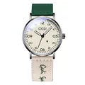 Stylish GEDI waterproof quartz watch featuring a unique green and beige canvas strap for women - One Size / Male Style / Black Case White Dial Green & Apricot Color Block Strap