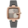 Elegante GEDI Damen-Quarzuhr mit roségoldenem quadratischem Gehäuse und grauem Lederband - Grau