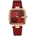 Elegante GEDI Damen Quarzuhr mit rotem Lederarmband und roségoldenem quadratischem Gehäuse - Rot