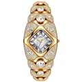 Luxury gold women's quartz watch with sparkling rhinestone encrusted diamond dial - Bangle Style (GEDI) / GEDI Style Gold Case White MOP Dial Gold Strap (Waterproof)