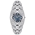 Silver rhinestone encrusted women's watch with a blue diamond-shaped dial - Bangle Style (GEDI) / GEDI Style Silver Case Blue Dial Silver Strap (Waterproof)
