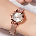 Élégante montre à quartz GEDI pour femme or rose avec bracelet en maille et cadran en cristal - Cadran Blanc Boîtier Or Rose Bracelet en Maille Or Rose