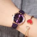 Orologio GEDI di lusso da donna con cinturino in pelle viola e quadrante con strass - Cassa IP Oro Rosa Quadrante Viola Cinturino Viola