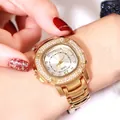Élégante montre GEDI rose gold pour femme avec cadran carré orné de strass brillants - Cadran Blanc Or