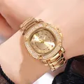 Élégante montre femme GEDI carrée dorée avec des strass brillants - Cadran Or Or