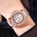 Montre GEDI de luxe carrée en or rose avec strass et bracelet métallique pour femme - Or Rose Blanc