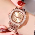 Montre GEDI luxe en alliage d'or rose carré pour femme avec lunette en strass - Or Rose Cadran Or