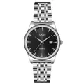 Classic GEDI silver stainless steel band quartz watch featuring black sunray dial and date - Male Style / Men's Silver Case Black Dial
