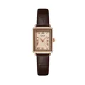 Vintage GEDI Damen Quarzuhr quadratisch mit braunem Lederband mit Bambusmuster - Roségoldgehäuse Rosé Zifferblatt Braunes Armband