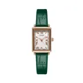 Elegante Retro-Damenquarzuhr in Quadratform mit grünem Lederarmband in Bambusoptik - Roségold Gehäuse Weißes Zifferblatt mit Grünem Lederarmband