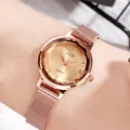 Élégante montre à quartz GEDI pour femme en or rose avec un bracelet en maille d'acier inoxydable - Cadran Or Rose Boîtier Or Rose Bracelet en Maille Or Rose