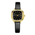 GEDI vintage square ladies watch with black leather strap and gold-tone case - Black Dial Black Leather Strap / Gold
