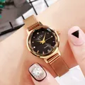 Élégante montre à quartz GEDI pour femme avec bracelet en maille dorée et cadran noir - Cadran Noir Boîtier Or Bracelet en Maille Or