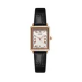 Vintage Damen Quarzuhr quadratisch mit schwarzem Lederarmband mit Bambusmuster - Roségoldgehäuse Weißes Zifferblatt Schwarzes Lederarmband