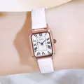 Montre GEDI vintage carrée pour femme équipée d'un élégant bracelet en cuir blanc - Boîtier Or Rose Cadran Blanc Bracelet Blanc