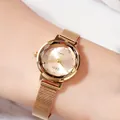 Montre à quartz élégante pour femmes en or rose avec bracelet en maille d'acier tressé - Cadran Or Boîtier Or Bracelet en Maille Or
