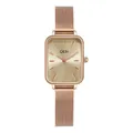 GEDI minimalist rose gold rectangular quartz watch with stainless steel mesh band - Rose Gold Case Rose Gold Dial