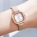 Elegant vintage square rose gold ladies watch with soft pink leather strap for daily wear - White Dial Apricot Leather Strap / Rose Gold