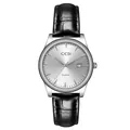 Elegant GEDI quartz watch featuring a silver sunray dial and black crocodile leather strap - Men's Silver Case White Dial Black Strap (21015 Leather) / Dial Diameter 39mm