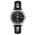 GEDI elegant quartz watch with black leather strap and date window for men and women - Men's Silver Case Black Dial Black Strap (21015 Leather) / Dial Diameter 39mm
