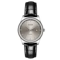 GEDI classic quartz watch with grey sunburst dial and black leather strap for men and women - Men's Silver Case Gray Dial Black Strap (21015 Leather)